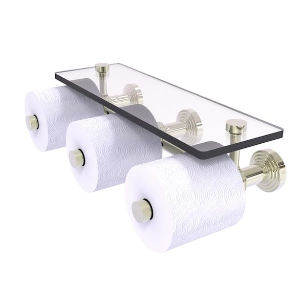 Allied Brass Waverly Place Collection Wall Mounted Toilet Paper Holder in Polished Nickel with Glass Shelf