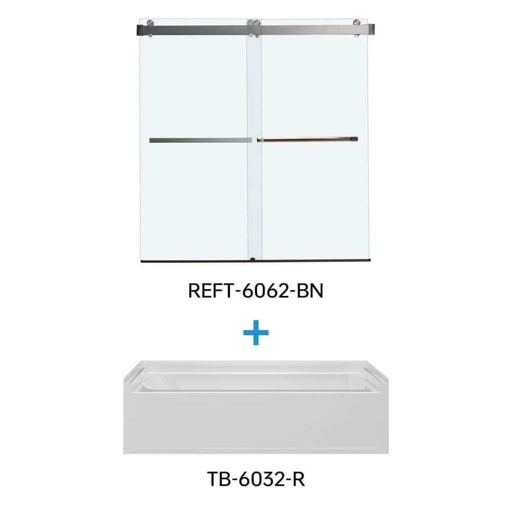 "60 in. W x 62 in. H Double Sliding Tub Door in Brushed Nickel with 5/16"" Clear Glass,Right Drain Alcove Bathtub included" price history on PriceWatchPro