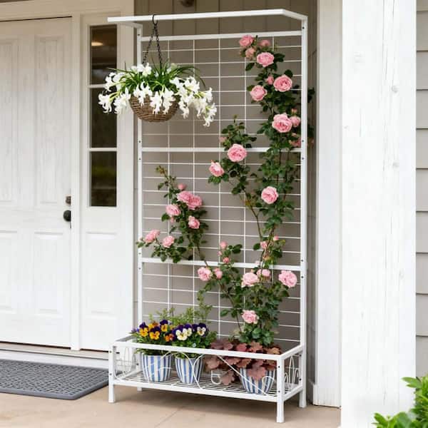 White Steel Tall Plant Stand Flower Stand for Vine Climbing Plants