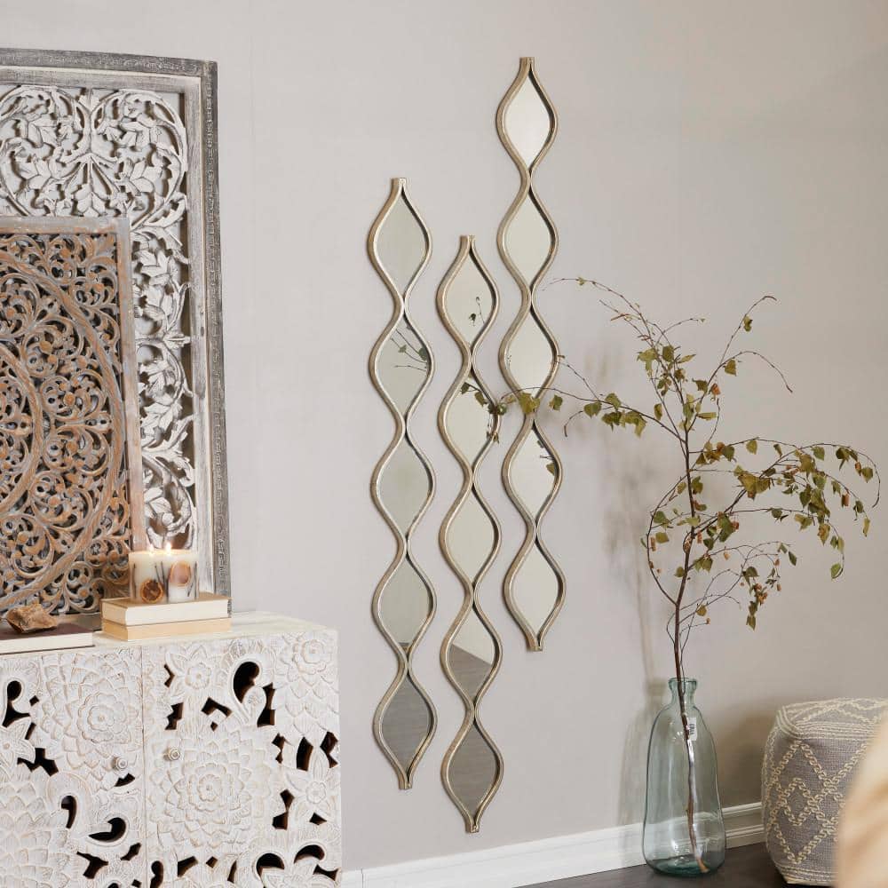 Silver Slim Stacked Chain Geometric Wall Mirror 7" x 58"