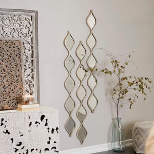 58 in. x 7 in. Slim Stacked Chain 5 Layer Geometric Framed Silver Wall Mirror with Tear Drop Pattern and Foil Detailing