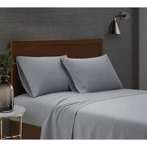 Garment Wash Solid 5-Piece Grey Microfiber Split King Sheet Set