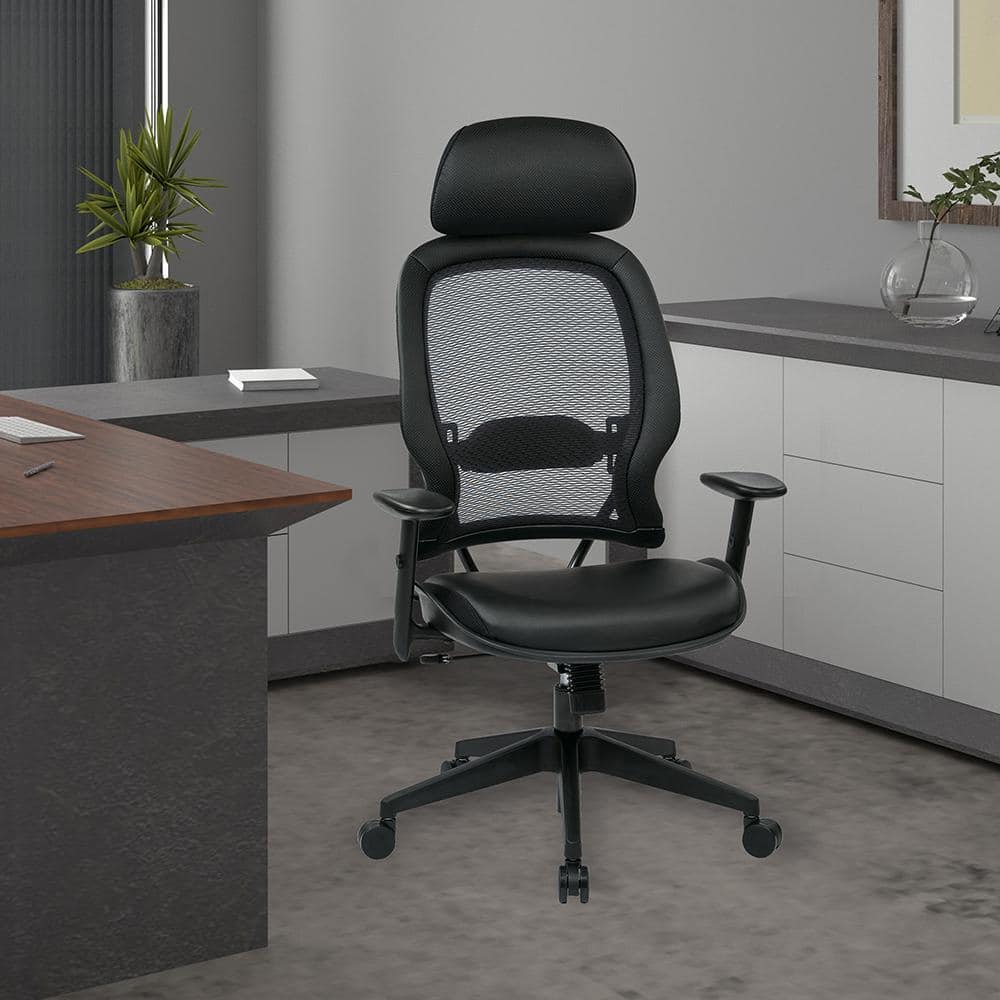 Executive High Back Black Leather Swivel Office Chair with Adjustable Arms