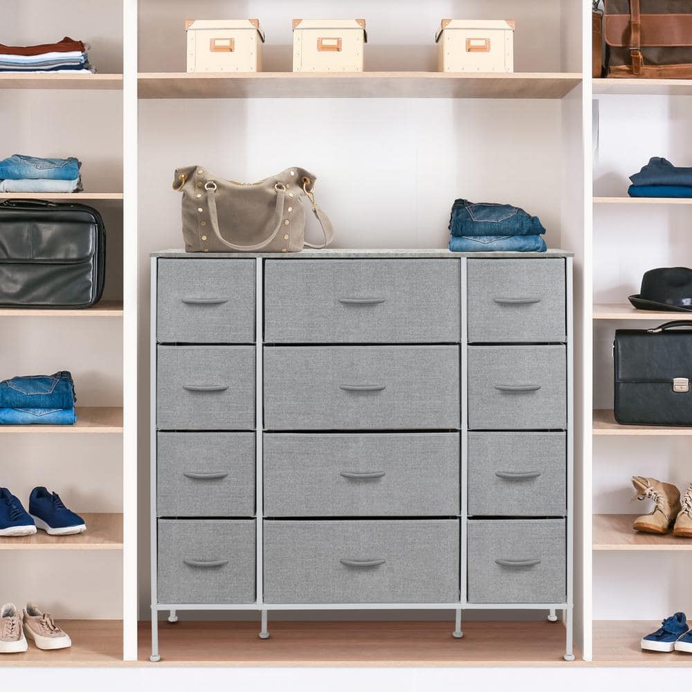 Gray 12-Drawer Nursery Dresser with Soft Close Drawers