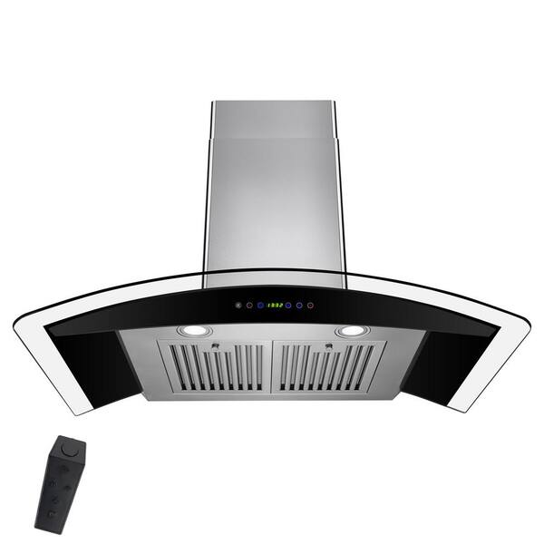 AKDY 30 in. Convertible Wall Mount Range Hood in Stainless Steel with Tempered Glass and Remote Control