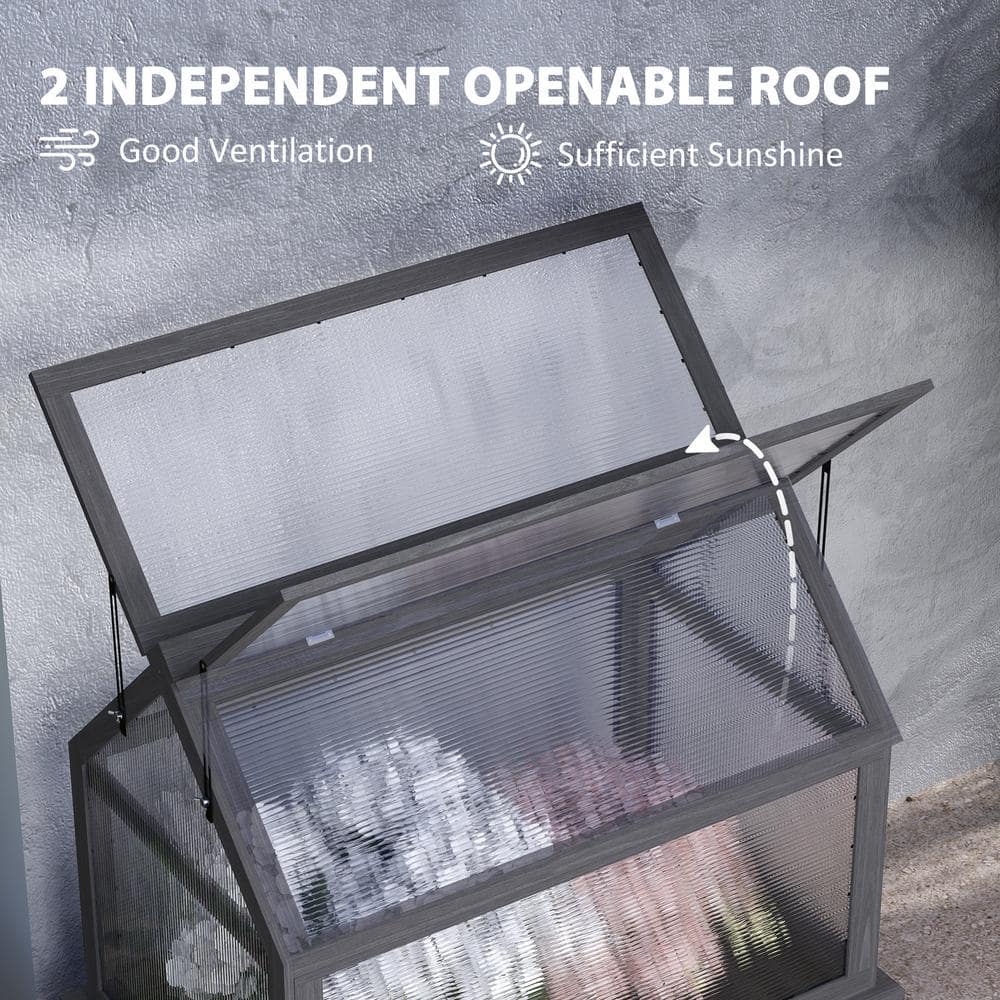 Gray Fir Wood Raised Garden Bed with Polycarbonate Greenhouse