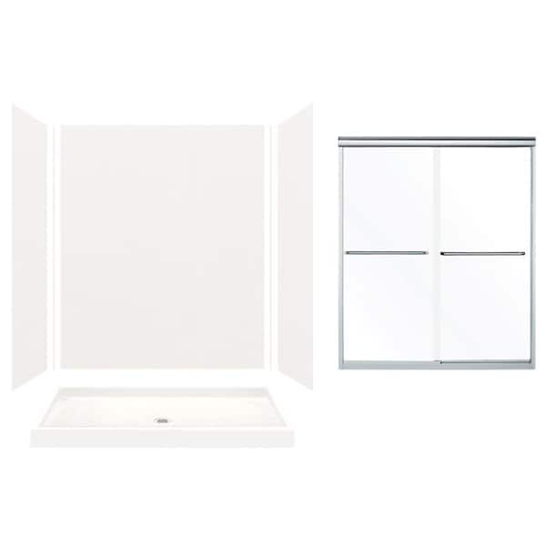 Transolid Expressions 32 in. x 60 in. x 72 in. Center Drain Alcove Shower Kit with Door in White and Silver Hardware