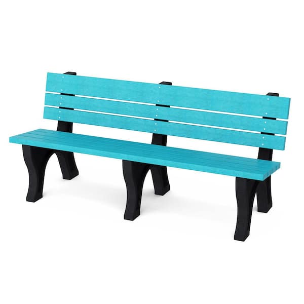 Wildridge Heritage 6 ft. Aruba Blue and Black HDPE Plastic Outdoor Park Bench