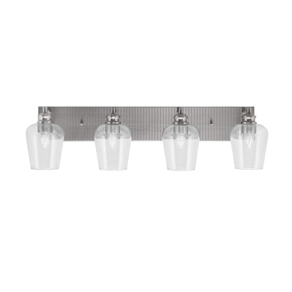 Unbranded Albany 32 in. 4-Light Brushed Nickel Vanity Light with Clear Bubble Glass Shades