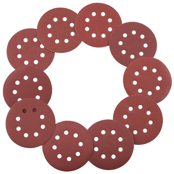 150-Pieces 5 in. Sanding Discs Set, 8-Hole Round Hook and Loop Sandpaper for Orbital Sander, 10 Grit, for Metal, Wood