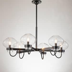 Upper 6-Light Black Transitional Sputnik Glass Bubble Chandelier with Clear Glass Shade for Kitchen Dining/Living Room