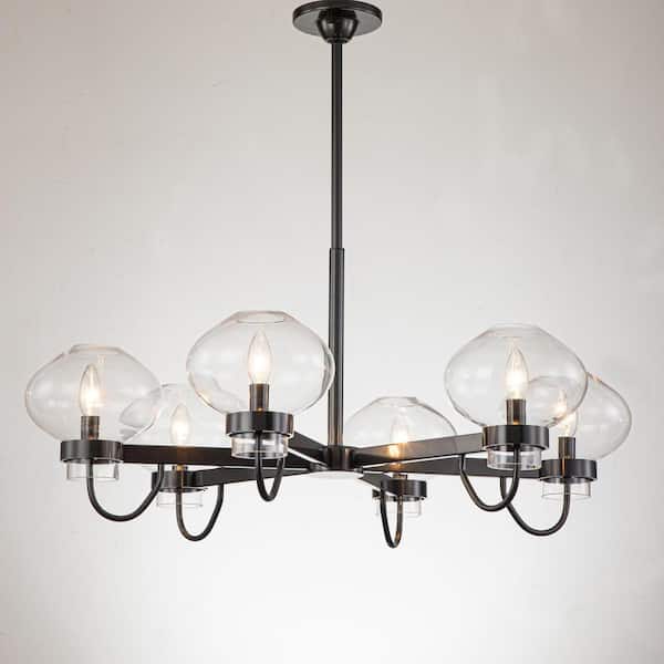 RRTYO Upper 6-Light Black Transitional Sputnik Glass Bubble Chandelier with Clear Glass Shade for Kitchen Dining/Living Room