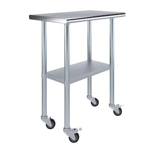 18 in. x 30 in. Stainless Steel Work Table with Casters : Mobile Metal Kitchen Utility Table with Bottom Shelf