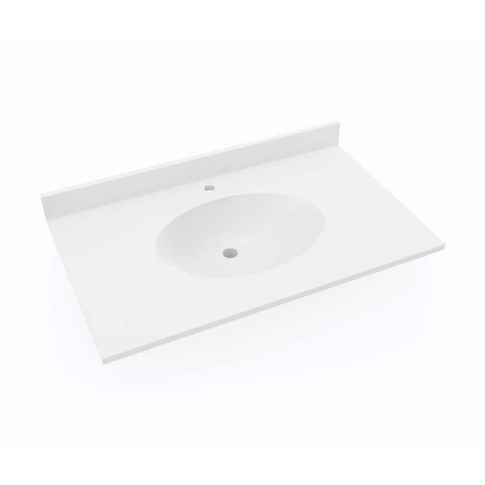 White Solid Surface Single Sink Bathroom Vanity Top with Backsplash