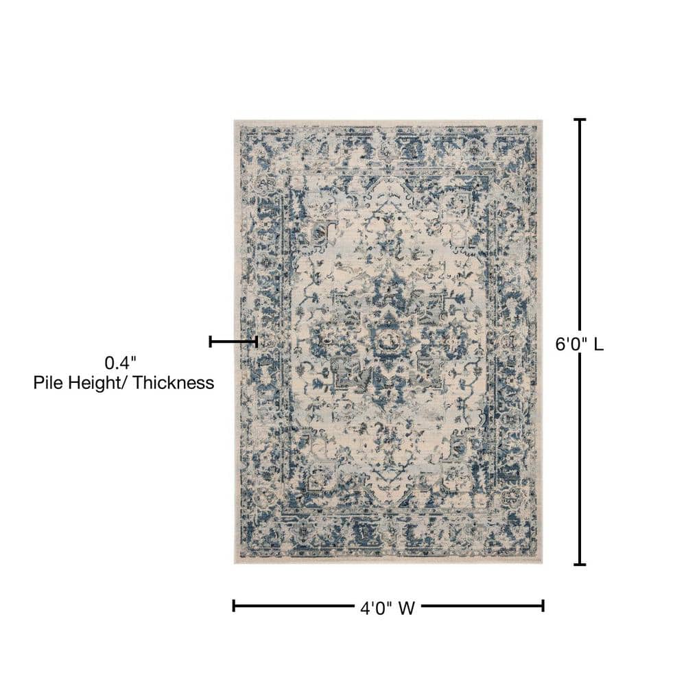 Ivory and Navy 4' x 6' Synthetic Hand-knotted Area Rug