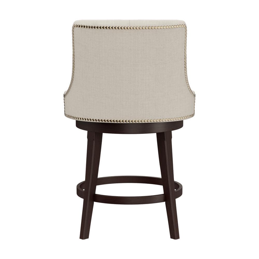 Tall Brown Swivel Bar Stool with Cream Upholstered Back