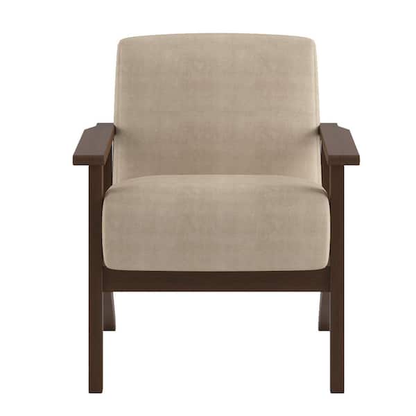 EVERGLADE HOME Malibu Light Brown Velvet Upholstered Solid Wood Walnut Finish Accent Chair