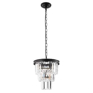 Modern 1-Light Black Crystal Chandelier 13 in. for Kitchen Island Pendant Lighting with 3-Tier Clear Crystal Shade