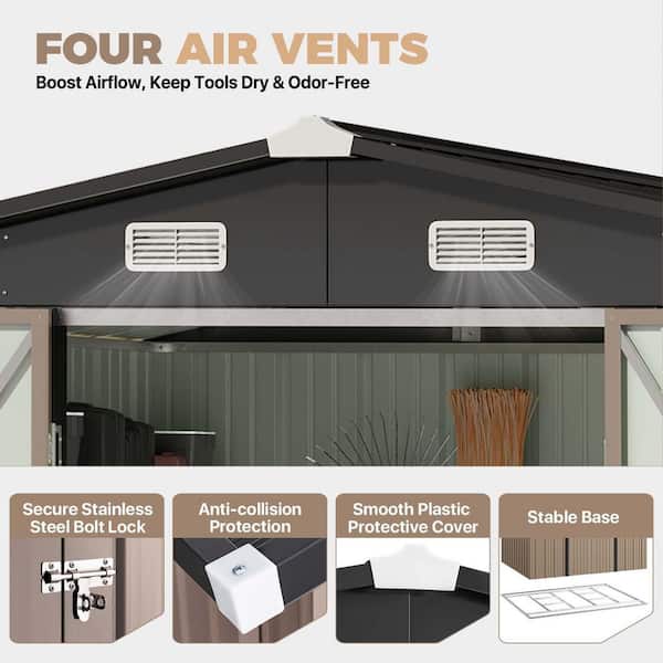 Sizzim 8 ft. W x 6 ft. D Metal Storage Shed with Floor, Lockable