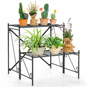 24 in. Tall Indoor/Outdoor Black Metal Plant Stand (2-Tiered)