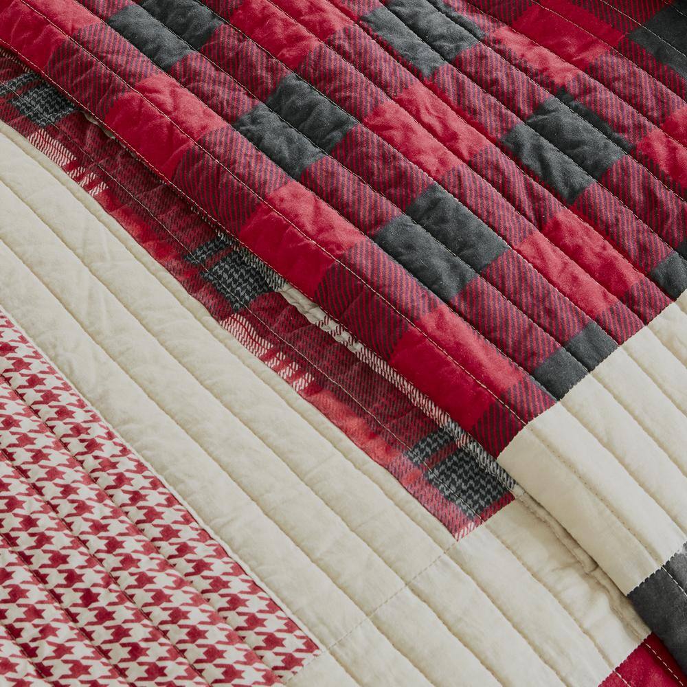Red Cotton Reversible King Quilt Set with Shams