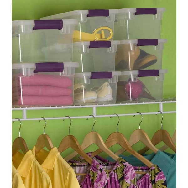 【超美品】リバップSTL26.5cm ホワイトパープル Sterilite Stackable 6 Qt Storage Box Container, Clear