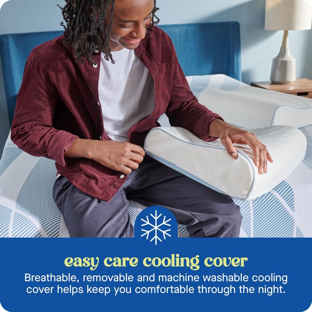 White Contour Memory Foam Pillow with Cooling Cover
