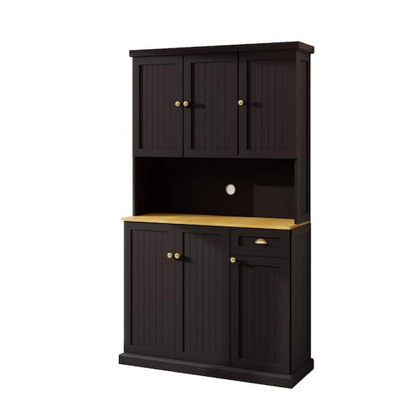 39 in. W x 15 in. D x 70.8 in. H Black Freestanding Linen Cabinet Sideboard Kitchen Pantry Storage Cabinet