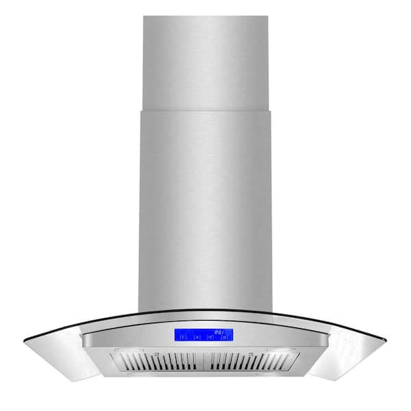 Cosmo 30 in. Lumin Collection 380 CFM Ductless Island Range Hood, Soft Touch Controls, LED Lights, Stainless Steel