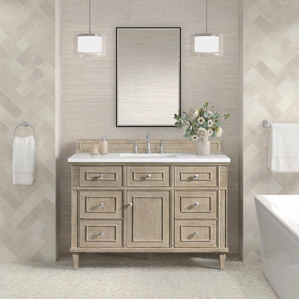 Lorelai 48.0 in. W x 23.5 in. D x 34.06 in. H Single Sink Bathroom Vanity in Whitewashed Oak with White Zeus Quartz Top price history on PriceWatchPro