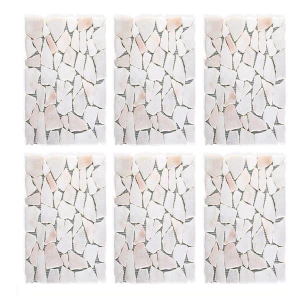 13.43 in. x 12.71 in. x 2.09 in. Square White Marble Effect Stepping Stone Marble Riverstone Set 6-Pieces