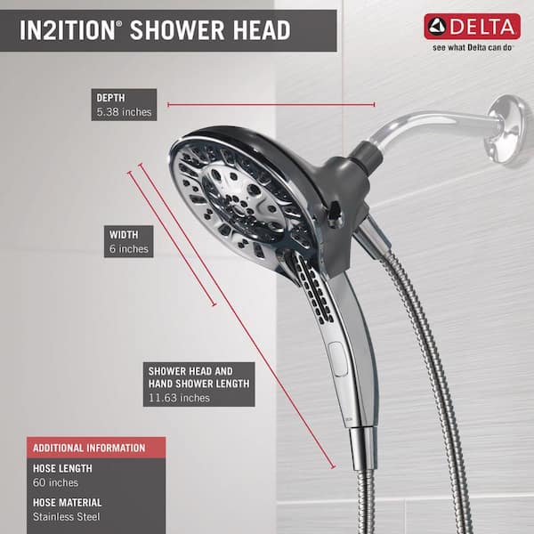 Delta Faucet 5-Spray In2ition 2-in-1 Dual Hand Held Shower Head with Hose,  H2Okinetic Handheld Shower Head with Magnetic Docking, Venetian Bronze 5862 