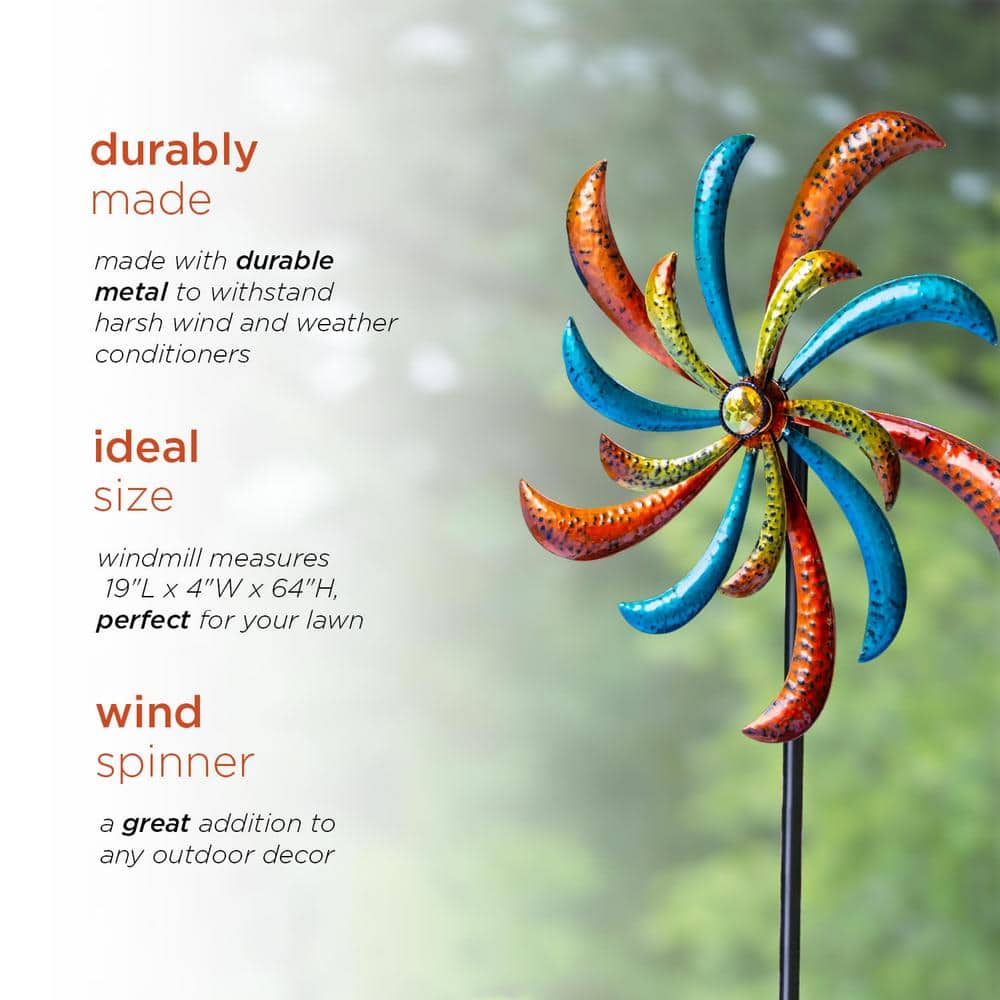63" Multicolor Metal Windmill Garden Stake Spinner