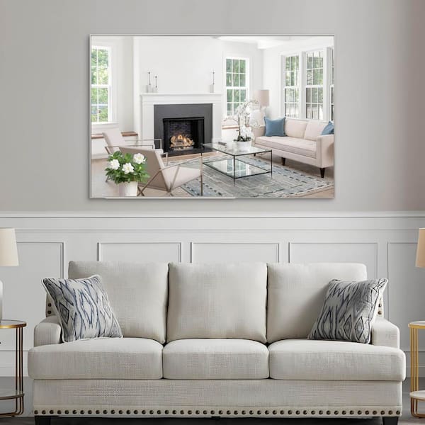 Silver 60.00 in. W x 40.00 in. H Modern Rectangle Aluminium Framed Wall Mirror