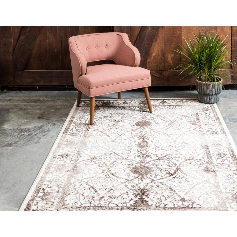 Beige Floral Elegance 4' x 6' Reversible Synthetic Area Rug