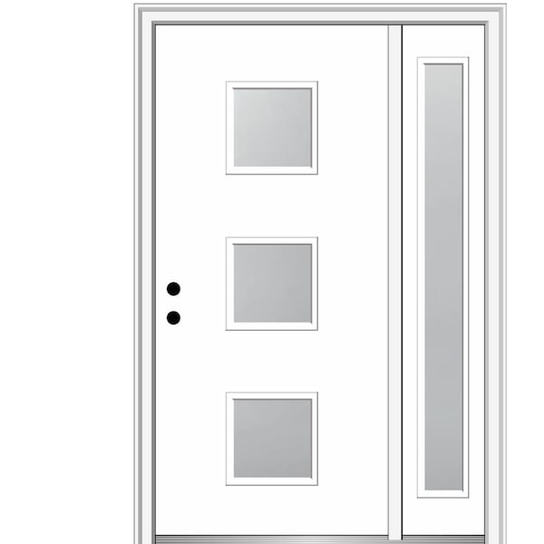 MMI DOOR Aveline 48 in. x 80 in. Right-Hand Inswing 3-Lite Frosted Glass Primed Fiberglass Prehung Front Door on 6-9/16 in. Frame