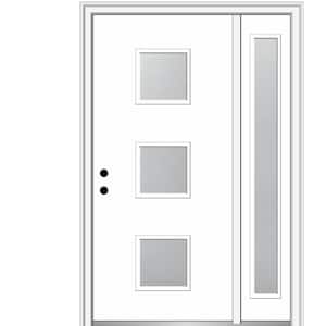 Aveline 50 in. x 80 in. Right-Hand Inswing 3-Lite Frosted Glass Primed Fiberglass Prehung Front Door on 6-9/16 in. Frame