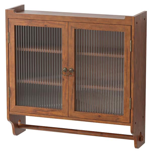 24.8 in. W x 7.08 in. D x 23.62 in. H Bathroom Storage Wall Cabinet in Brown with 2-Doors and Towel Rack