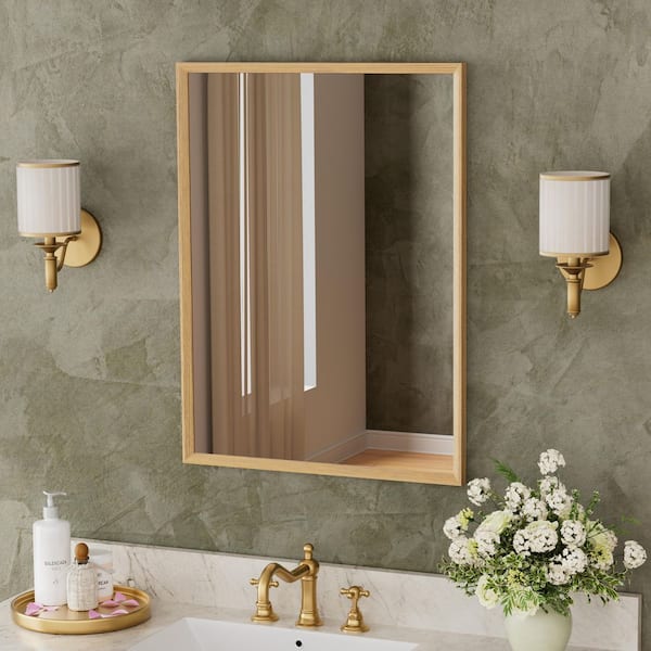 Reno 16 in. W x 24 in. H Rectangular Wood Medicine Cabinet with Mirror, Adjustable Shelves, Oak, Recessed/Wall Mount