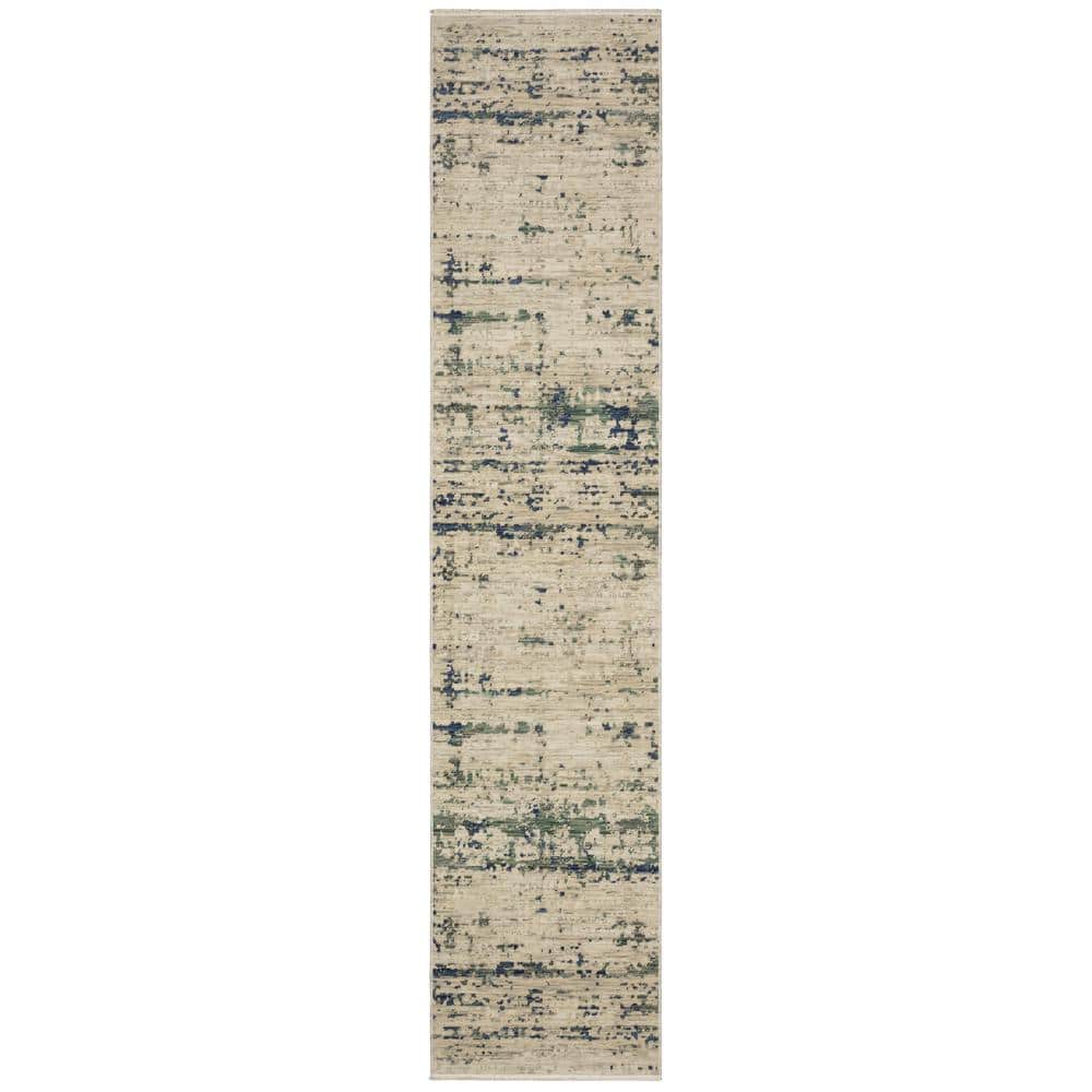 Solano Beige/Green 2 ft. x 12 ft. Abstract Shadows Wool Nylon Blend Fringe-Edge Indoor Runner Area Rug price history on PriceWatchPro