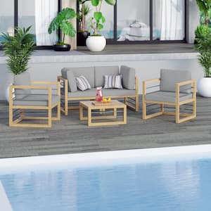 5-Piece Aluminum Outdoor Conversation Set with Gray Cushions