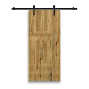 Japanese 24 in. x 80 in. Pre Assemble Weather Oak Stained Wood Interior Sliding Barn Door with Hardware Kit