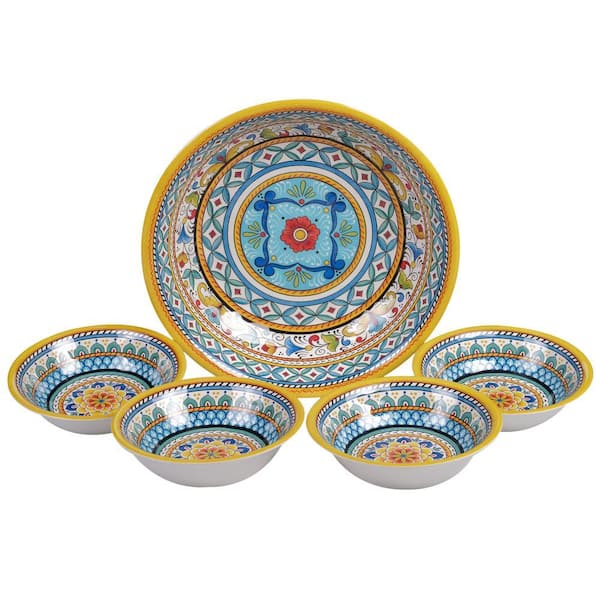 Portofino 5-Piece Seasonal Multicolored Melamine 128 and 22 oz. Bowl Set (Service for 4)