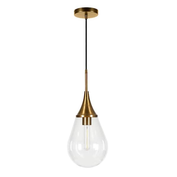 Photo 1 of Ambrose 1-Light Brass Pendant with Clear Glass Shade