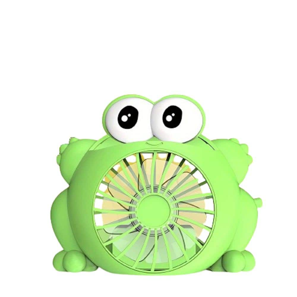Frog Design USB Battery Operated 4 in. 1 Fan Speeds Desk Fan in Green with 