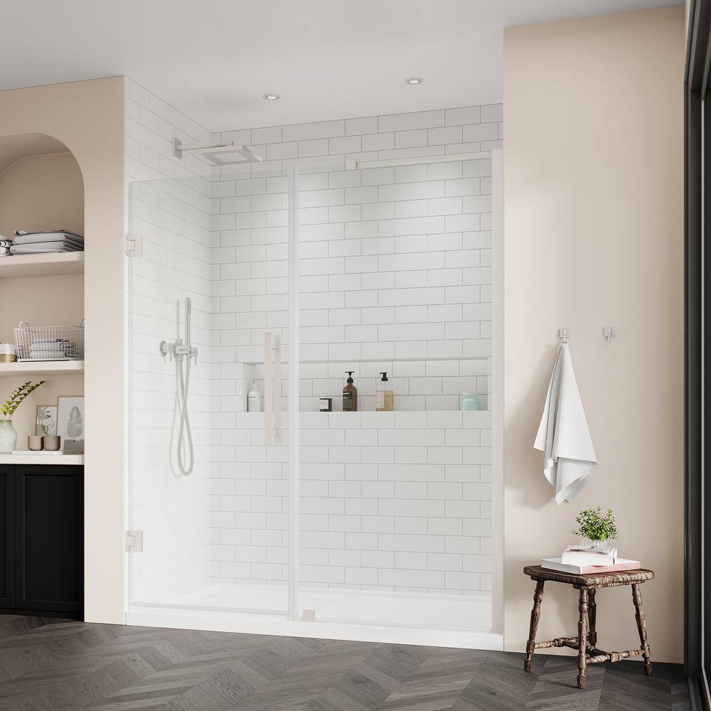 Tampa-Pro 60" Satin Nickel Frameless Alcove Shower Kit with Acrylic Base