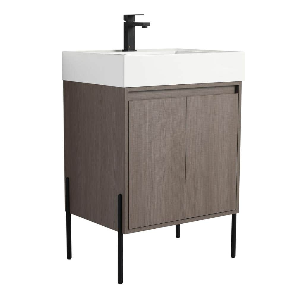 Crownpoint 24 in. Freestanding Single Gray Oak Bathroom Vanity with White Acrylic Sink Top Unassembled price history on PriceWatchPro