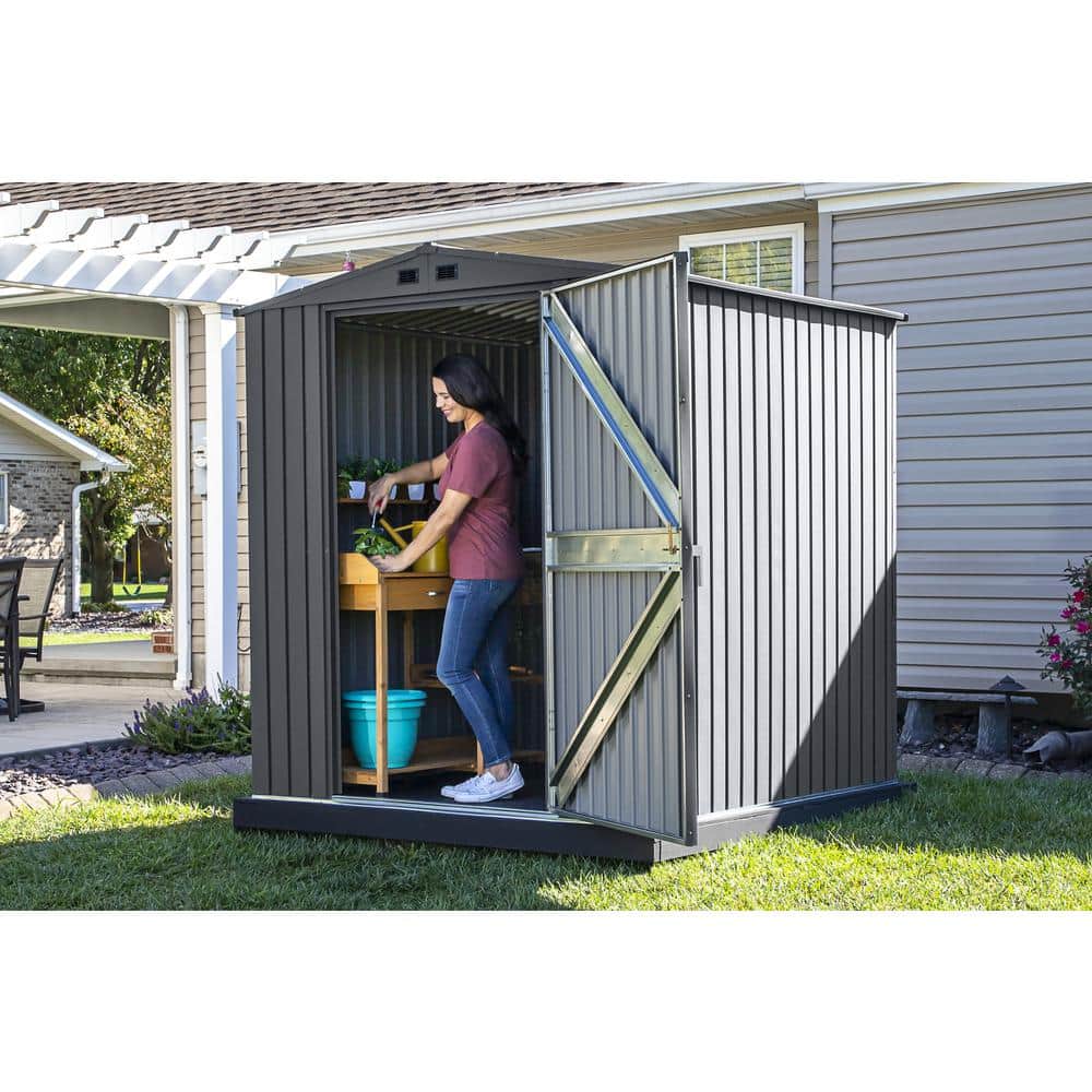 Anthracite Gray 6' x 6' Steel Storage Shed with Double Doors