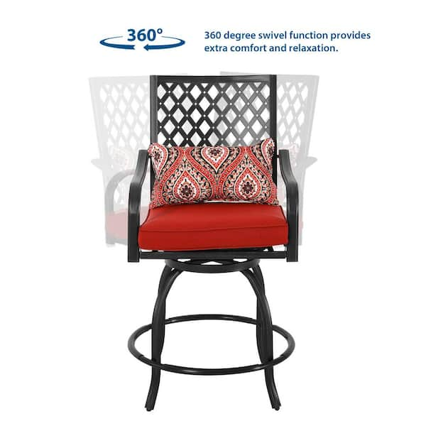 Nuu garden swivel metal balcony height outdoor bar stool 2025 with red cushion