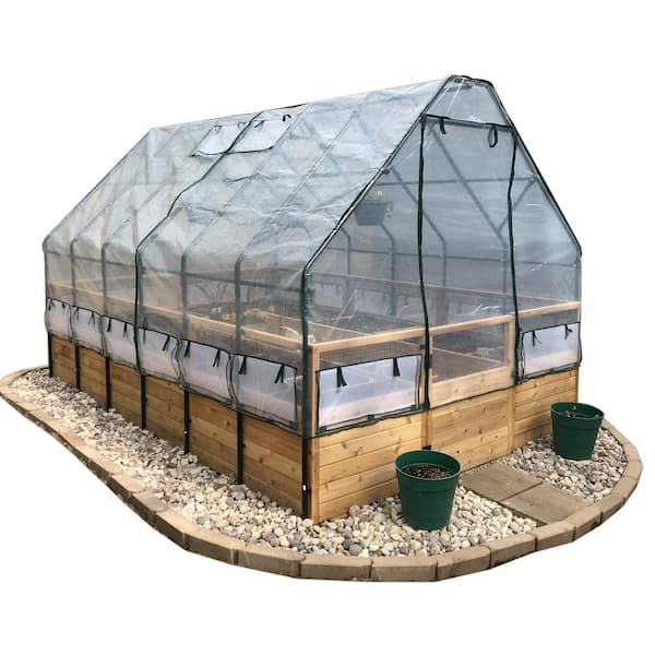 Outdoor Living Today 8 ft. x 12 ft. Cedar Garden in A Box with Greenhouse Cover